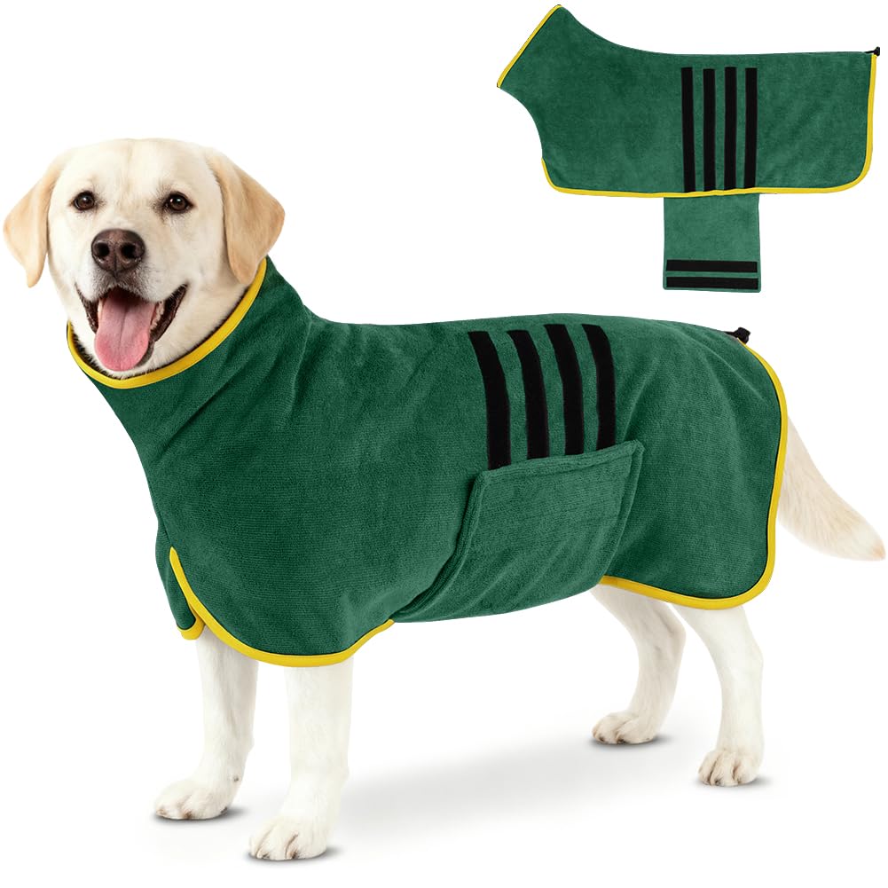 Hundebademantel aus Mikrofaser, Bademantel für Hunde mit Klettverschluss und Verstellbarem Schrumpfb
