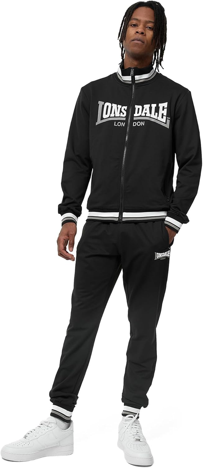 Lonsdale Herren Poolewe Tracksuit S Black/White/Grey, S Black/White/Grey