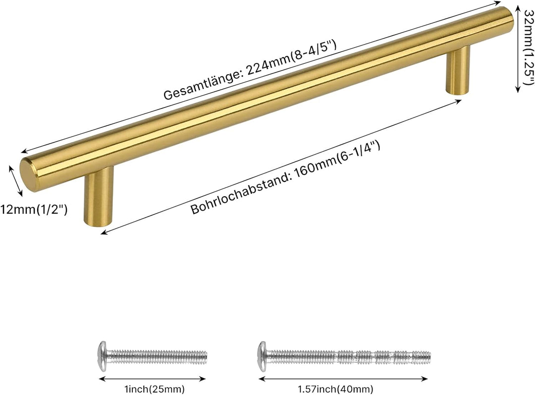 20 Stück LONTON Küchengriffe 160mm lochabstand Griffe für Küchenschränke Gold Möbelgriffe, Schrankgr