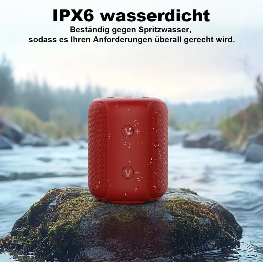 Bobtot Tragbarer Bluetooth-Lautsprecher, IPX6 wasserdicht, über 15 Stunden Akkulaufzeit, kraftvoller