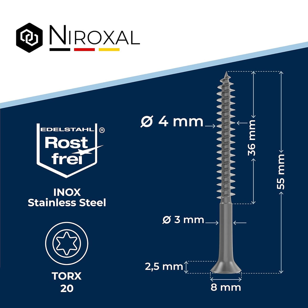 Holzschrauben Torx Schrauben 4x55 Edelstahl V2A rostfrei Spanplattenschrauben für Holz Teilgewinde 4