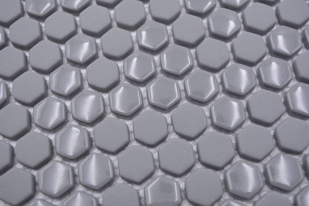 Glasmosaik Fliese Hexagon Enamel mix grau glänzend/matt für WAND BAD WC KÜCHE FLIESENSPIEGEL THEKENV