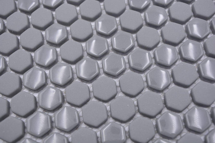 Glasmosaik Fliese Hexagon Enamel mix grau glänzend/matt für WAND BAD WC KÜCHE FLIESENSPIEGEL THEKENV