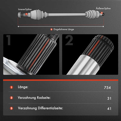 Frankberg Antriebswelle Vorne Links Kompatibel mit Tourneo Custom V362 2.0L 2.2L 2012-Heute Transit