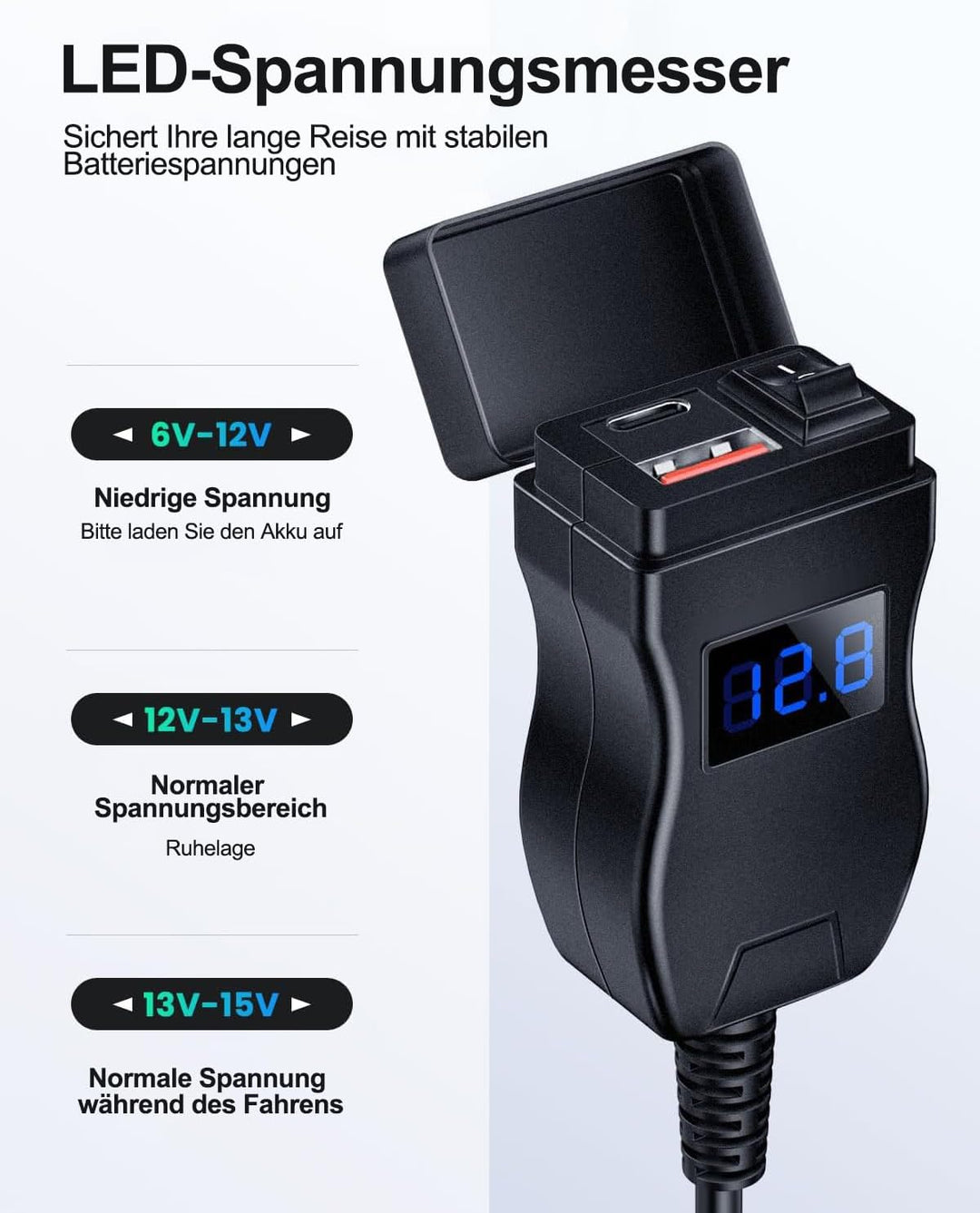 ZEXMTE Motorrad-USB-Ladegerät, USB Typ C PD & Quick Charge 3.0 Motorrad-Telefon-Ladegerät mit Voltme