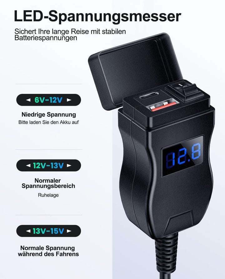 ZEXMTE Motorrad-USB-Ladegerät, USB Typ C PD & Quick Charge 3.0 Motorrad-Telefon-Ladegerät mit Voltme