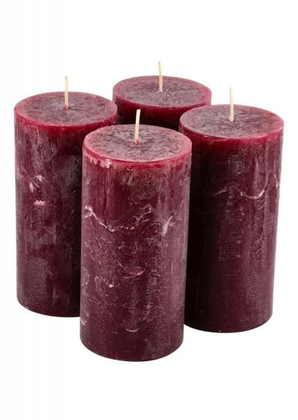 Rustikale Stumpenkerzen – 4 Stück - Wachskerzen/Rustickerzen/Adventskerzen Weihnachten (Altrot, Gros