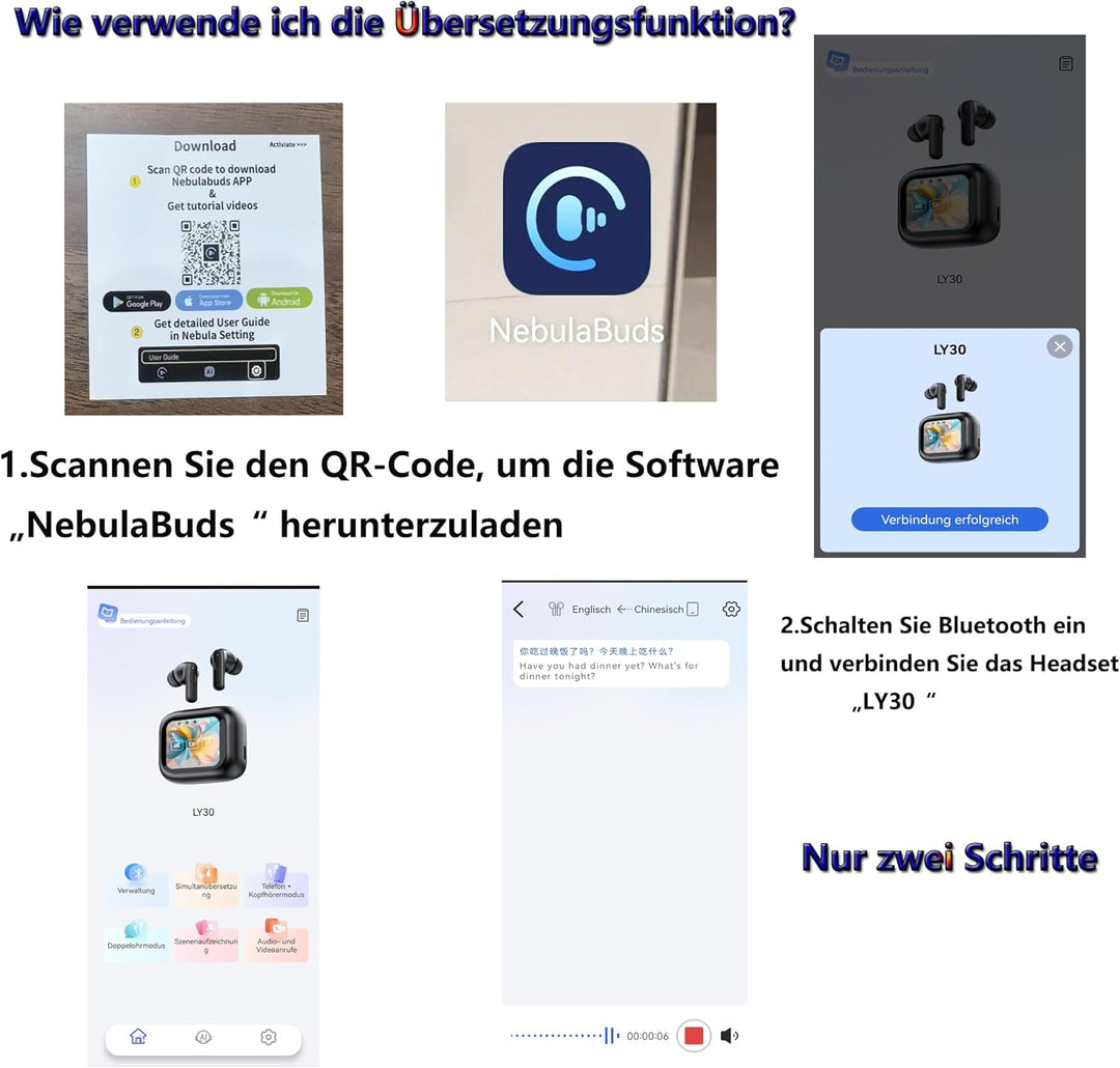 Ai Kopfhörer Übersetzer, Übersetzungskopfhörer, 144+ Sprachen Kopfhörer Übersetzer Echtzeit mit App,