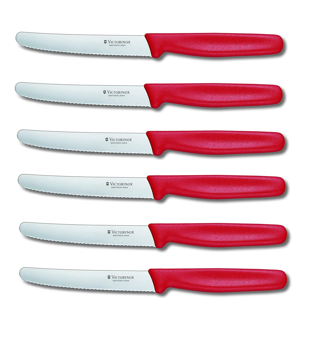 Victorinox 6 Stück Tafelmesser Set Standard mit Wellenschliff (Rot), Rot
