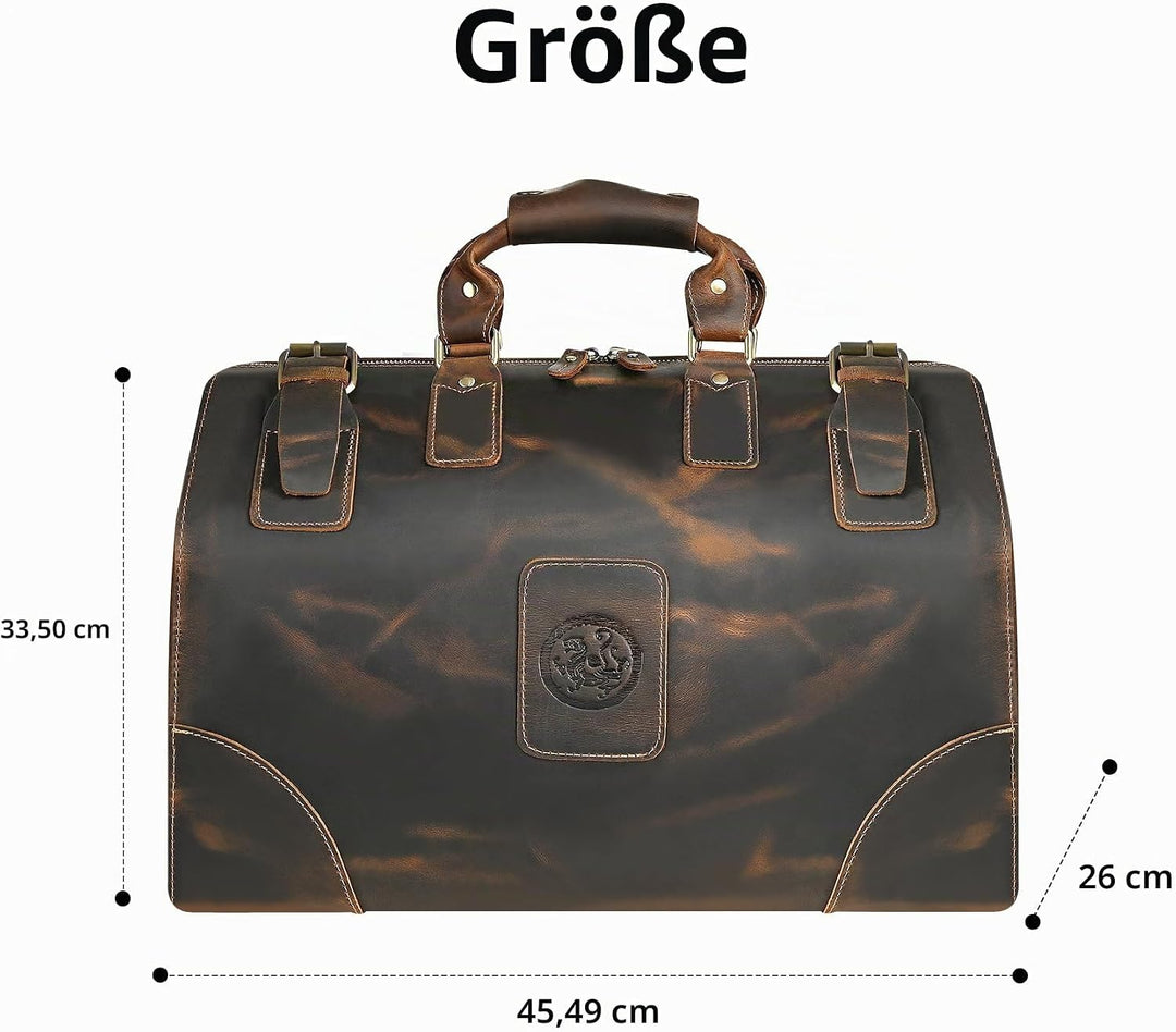 Wasserabweisend Canvas Crazy Horse Leder Reisetasche 35L Trim Unisex Handgepäck Weekender Tasche Spo