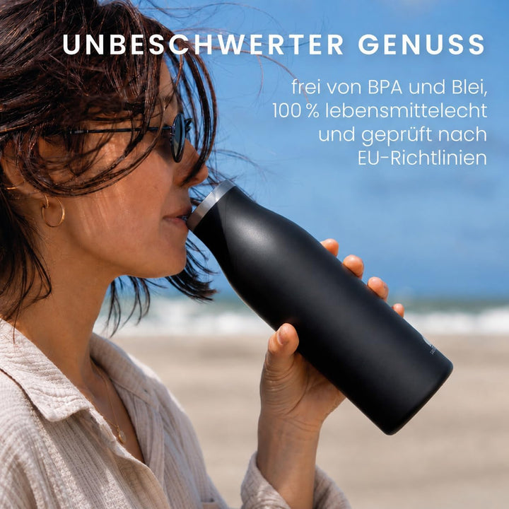 Groenenberg Trinkflasche Edelstahl 500ml oder 750ml | 100% Auslaufsicher | Thermosflasche Kohlensäur