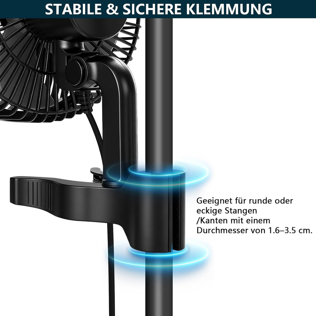 XIIW Grow Ventilator Oszillierend mit Clip, EC-Motor, 10 Stufen, 300 cm Kabel, 15 cm Durchmesser, 54