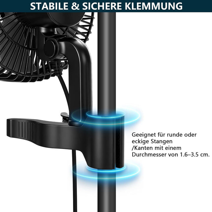 XIIW Grow Ventilator Oszillierend mit Clip, EC-Motor, 10 Stufen, 300 cm Kabel, 15 cm Durchmesser, 54