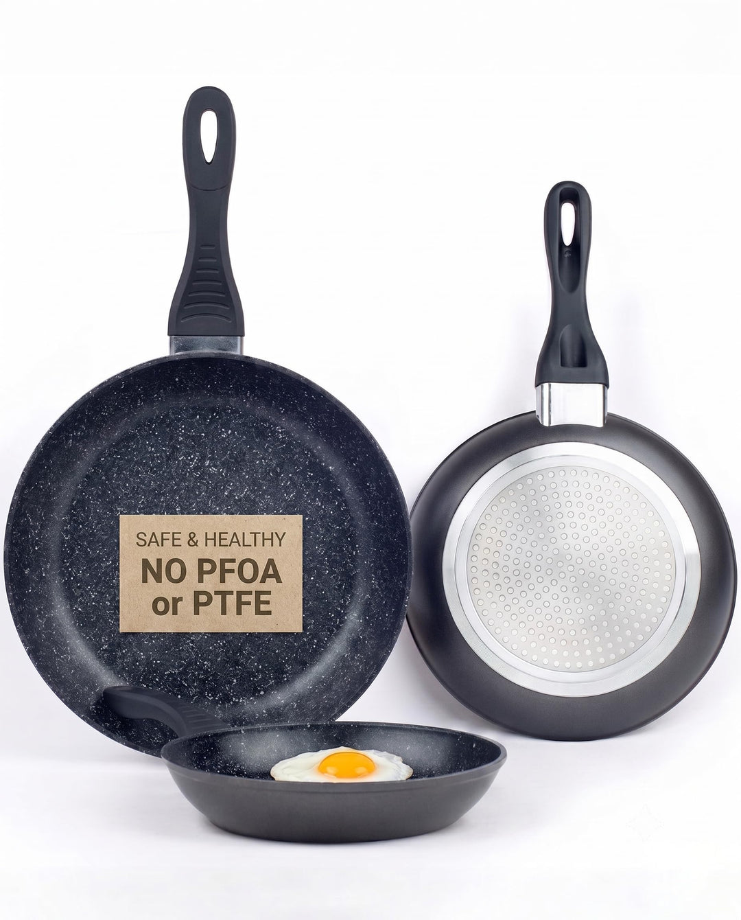 Bavary Bratpfannenset 3-teilig 20/24/28 cm – Granit Antihaftbeschichtung – PFOA & PTFE-frei – Gegoss