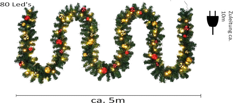 Bambelaa! Tannengirlande Grün Weihnachtsdeko Beleuchtet Künstlich Mit Lichterkette Weihnachten Dekor
