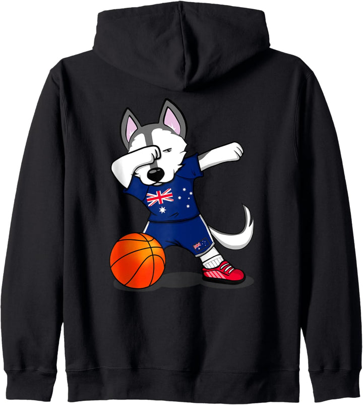 Dabbing Husky Hund Australien Basketball Mannschaft Flagge Kapuzenjacke