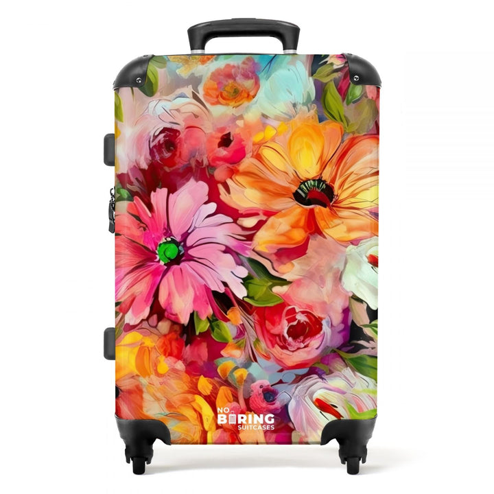 Koffer gross Trolley Rollkoffer Reisekoffer mit 4 Rollen Fotokoffer - Blumen - Farbenfroh - Kunst -