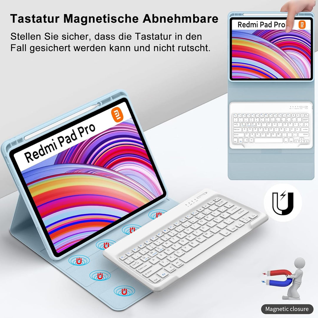 Tastatur für Redmi Pad Pro 12.1"/Xiaomi Poco Pad 2024, Hülle mit Tastatur für Xiaomi Redmi Pad Pro M