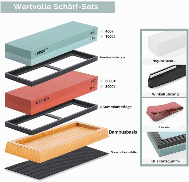 Schleifstein Set Japanischer Messerschärfer Stein Abziehstein 400 1000 3000 8000 Wetzstein für Messe