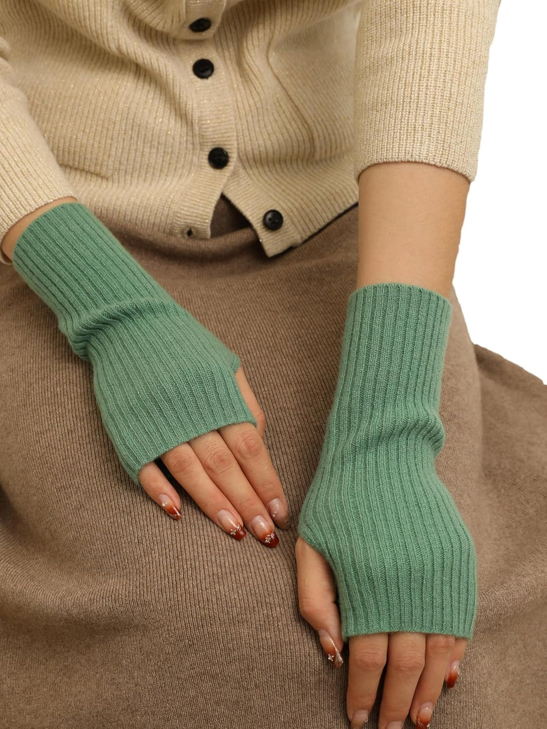Prettystern Damen Kaschmir-Wolle Gerippte Fingerlose Handschuhe Hand-Stulpen handgelenk-wärmer Pulsw