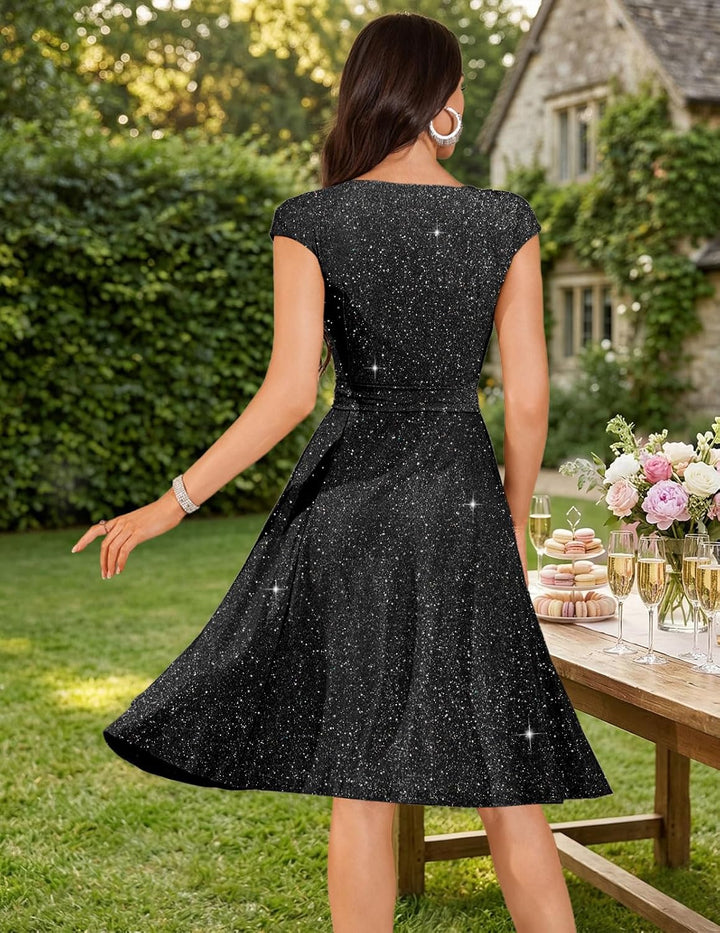 DRESSTELLS Damen Cocktailkleid M Glitzer Black, M Glitzer Black