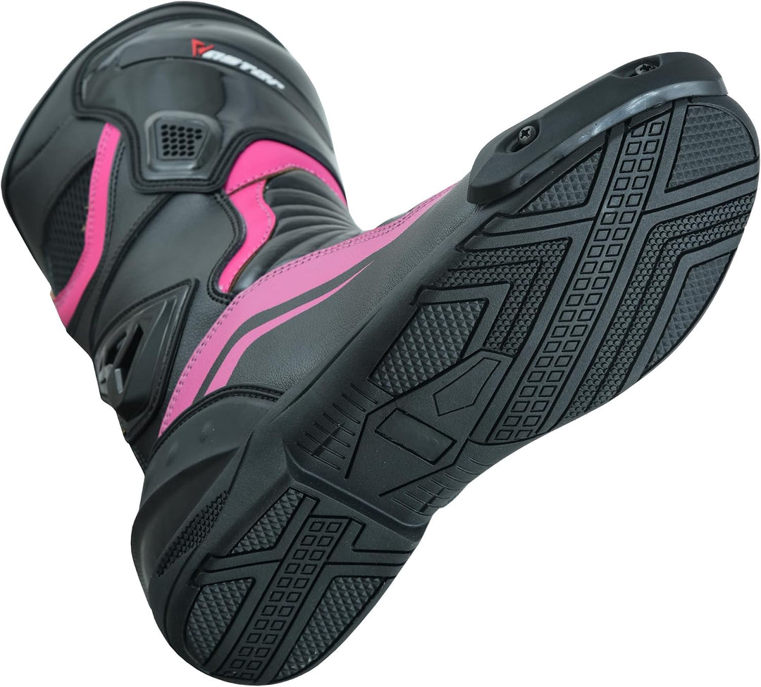 Motorradschuhe für Damen, knöchellang, Rosa, Motorradstiefel, wasserdichte Lederschuhe für Damen 41