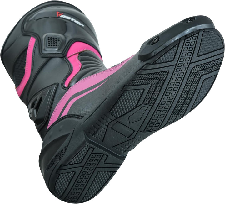 Motorradschuhe für Damen, knöchellang, Rosa, Motorradstiefel, wasserdichte Lederschuhe für Damen 41