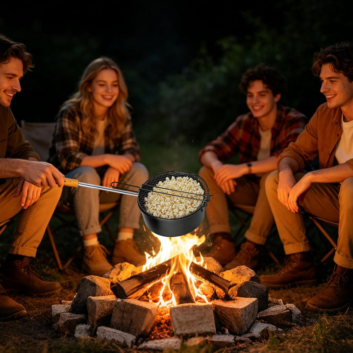 Popcornpfanne für Lagerfeuer & Grill,Popcorn Topf mit langem Griff für Camping,Popcornmaschine,Popco