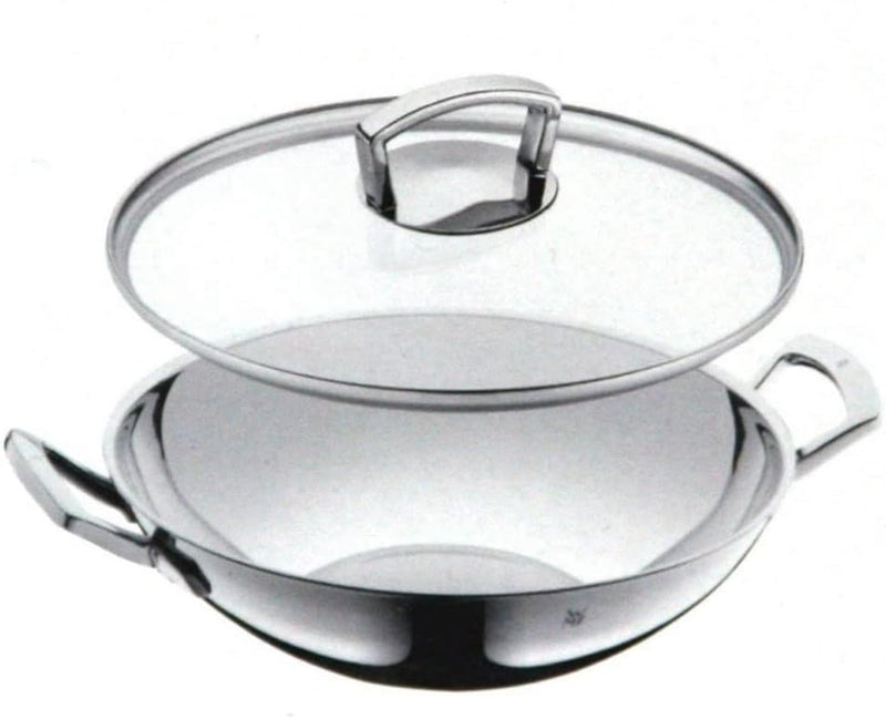 WMF Wok mit Glasdeckel 36 cm, Wokpfanne Induktion, Cromargan Edelstahl, spülmaschinengeeignet Single