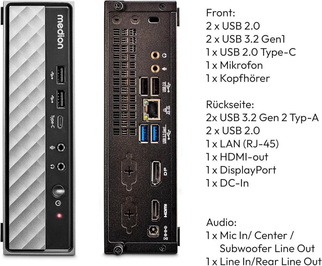 MEDION S20 Mini PC (Slim, Intel Core i7-12700T, 512GB SSD, 16GB DDR4 RAM, VESA Halterung, USB-C, WLA