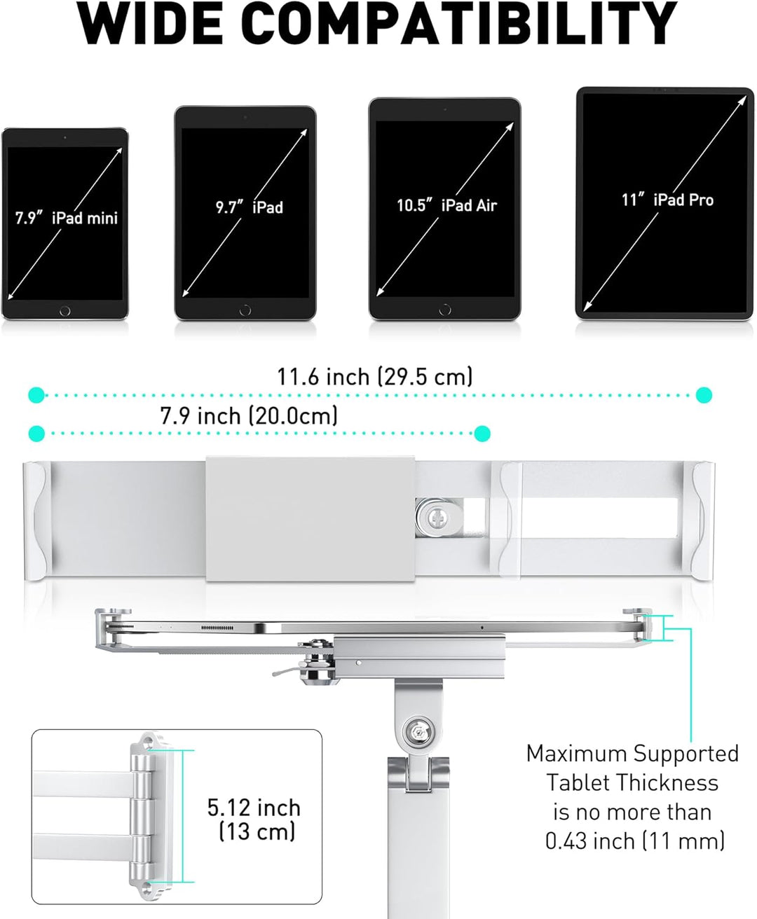 AboveTEK Tablet Wandhalterung iPad Ständer für 7-11Zoll Tablets/iPad/Galaxy Tab/Slate/Fire Tablet Ha