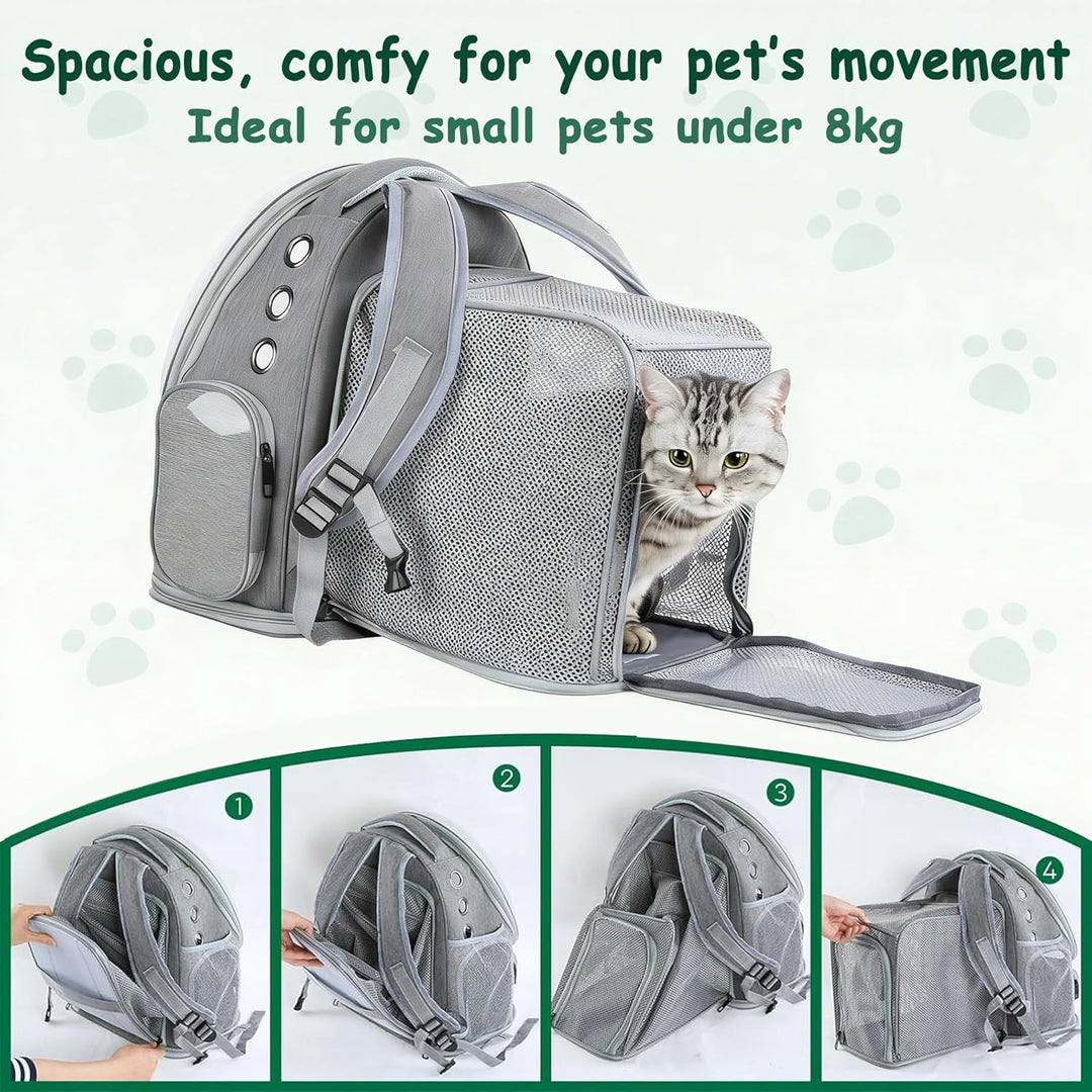 Erweiterbar Katzenrucksack mit Fenster Hunderucksack bis 8kg Katzenrucksack Grosse Katzen Cat Backpa