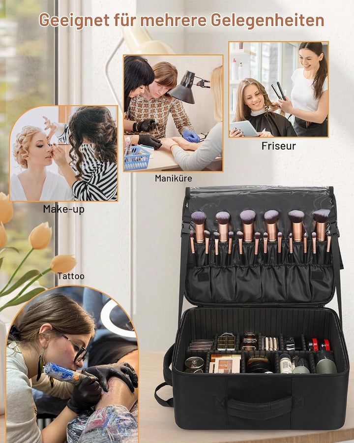 Relavel Make-up Rucksack XL, Profi Reise Make-up Koffer Set für Make-up-Künstler – Mit 4 transparent