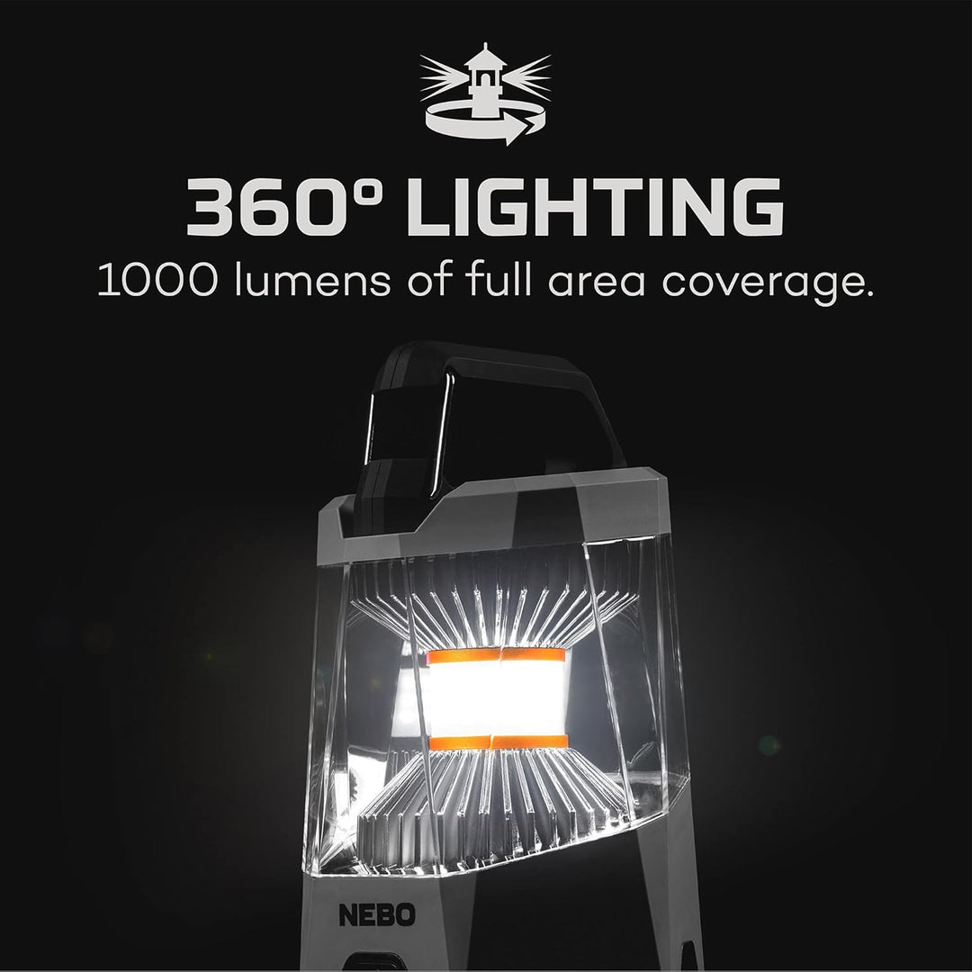 NEBO Galileo 1000 Lumen Laterne, wiederaufladbar, mit Flex-Power, 360˚ C.O.B LED-Beleuchtung, Schwar