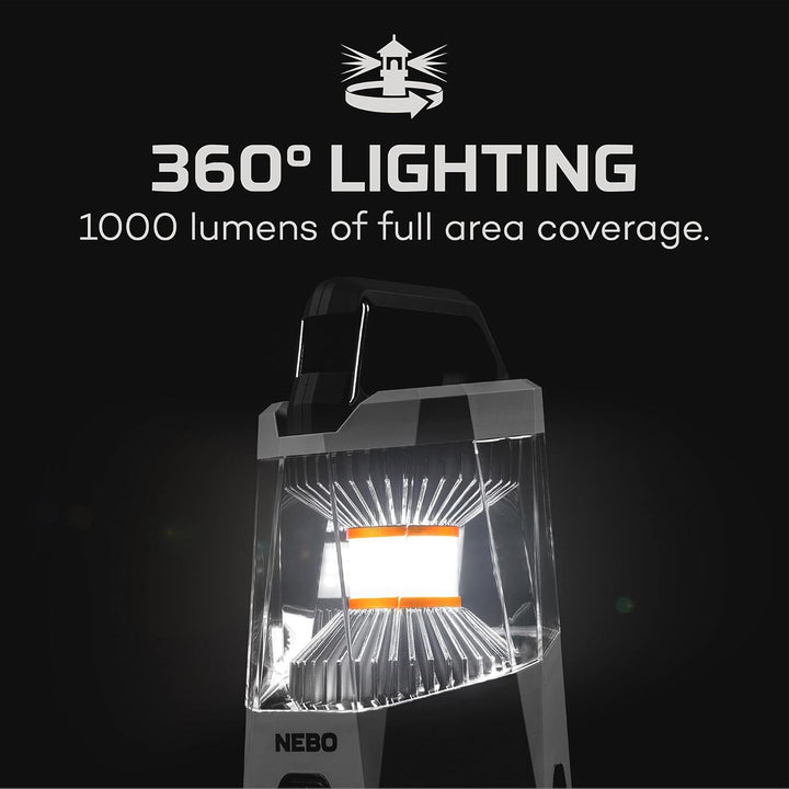 NEBO Galileo 1000 Lumen Laterne, wiederaufladbar, mit Flex-Power, 360˚ C.O.B LED-Beleuchtung, Schwar