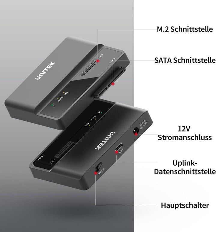 Unitek M.2 SATA Festplattengehäuse Adapter - 2 in 1Tragbarer M.2 Nvme Gehäuse SSD Type C Externes Fe