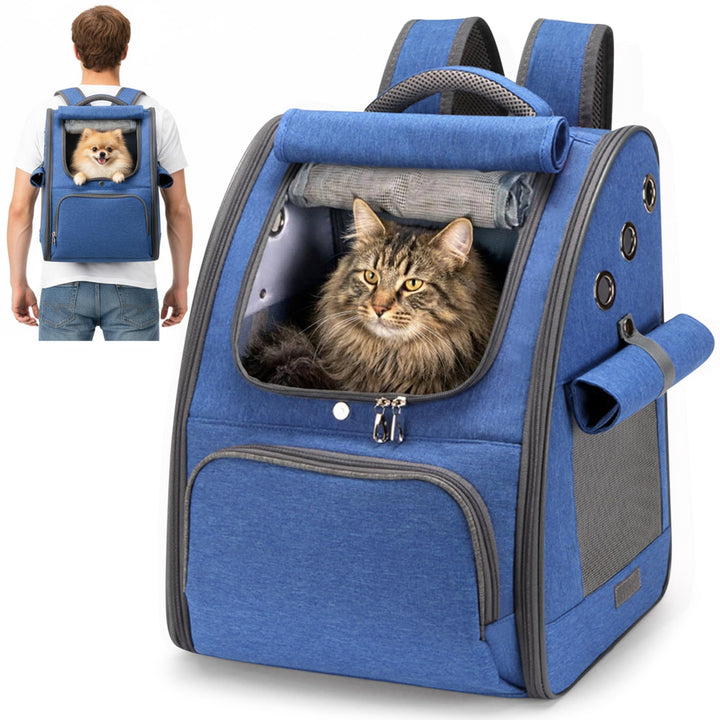 ALLSOPETS Katzenrucksack, Faltbarer Atmungsaktiver Hunderucksack mit Sonnenschutz für Klein Hunde un