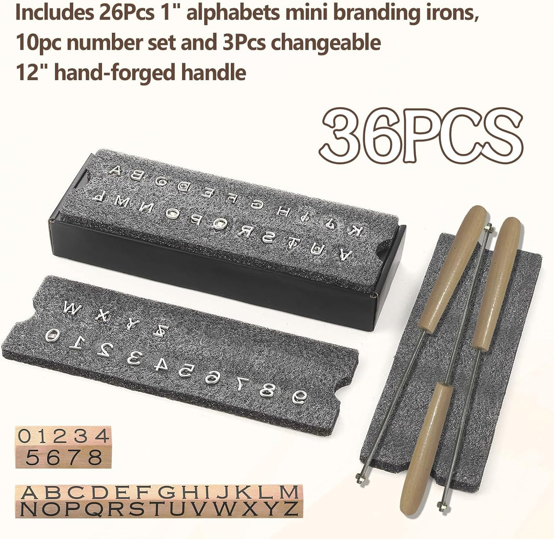 Mini Branding Irons Kit, 66,5 cm Buchstaben und 10 Zahlen, personalisierte Brandeisen mit 3 Griffen