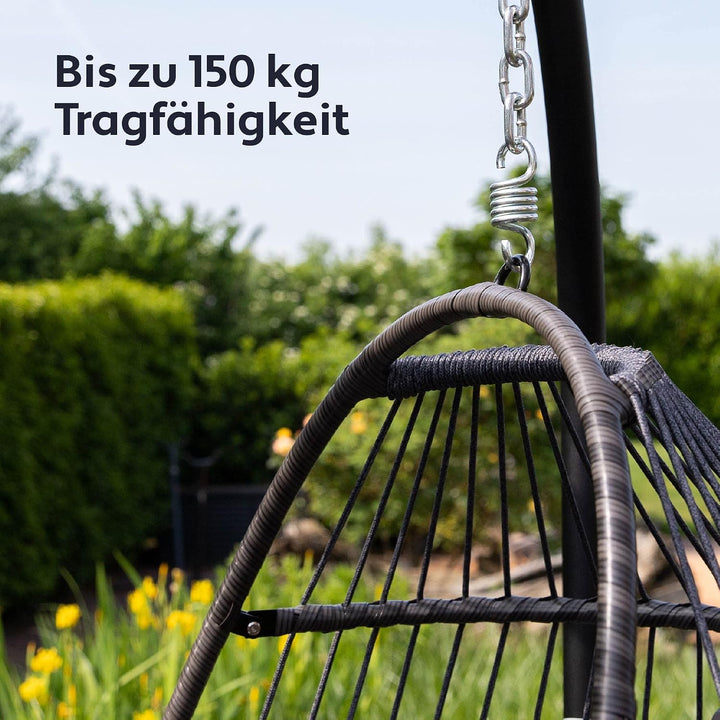 VITA5 Hängesessel mit Gestell - Rattan Egg Chair - Indoor &amp; Outdoor | Entspanne Stilvoll auf Balkon