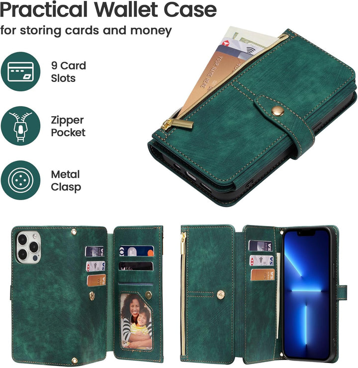ZCDAYE Hülle für iPhone 13 Pro Max mit Band Handykette, Leder Handyhülle Handytasche mit Kartenfäche