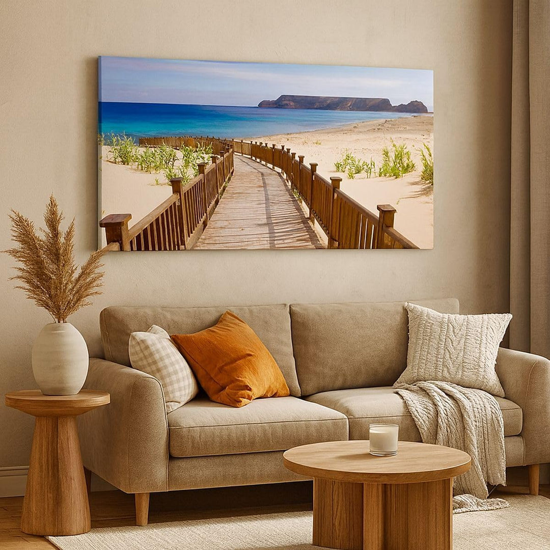 Wandbilder Dekoration Wohnzimmer Ozean Strand Sand Ufer Panorama Bilder auf Leinwand 120x50cm Leinwa