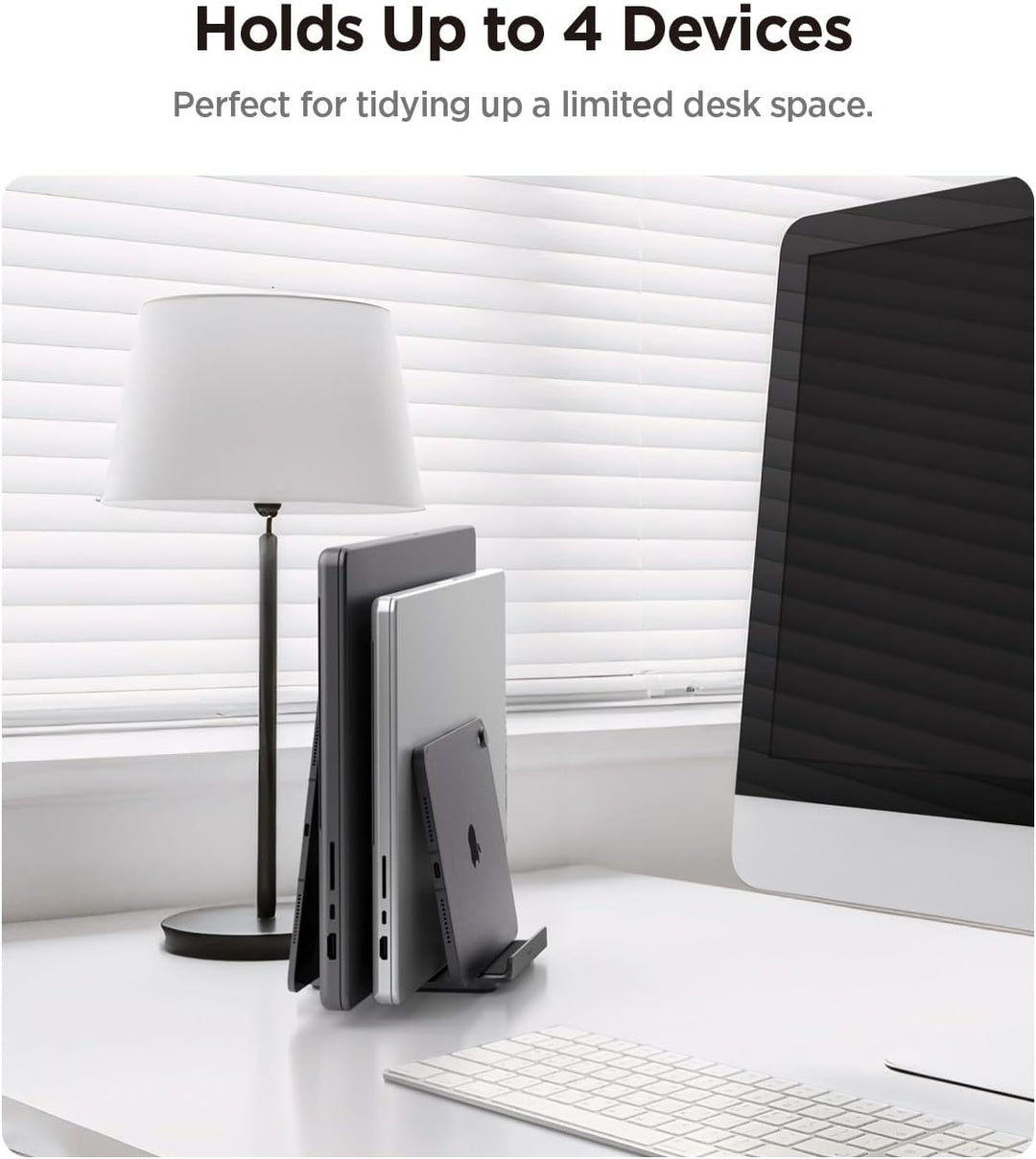 Spigen Vertikaler Laptop-Ständer – 4-in-1 Schreibtisch-Organizer mit verstellbaren Slots (14–22 mm),