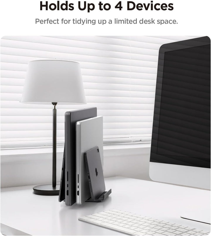 Spigen Vertikaler Laptop-Ständer – 4-in-1 Schreibtisch-Organizer mit verstellbaren Slots (14–22 mm),