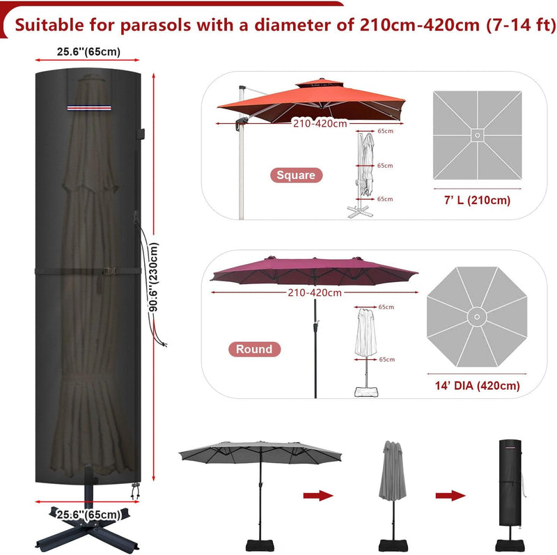 LAMUNI Ampelschirm Schutzhülle, Sonnenschirm Abdeckung für 3m/4m Gartenschirm mit Stab, 420D Oxford