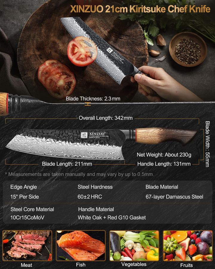 XINZUO 21,1cm Kiritsuke Kochmesser Handgeschmiedet 67 Schichten Damaststahl Chefmesser -Profi Scharf