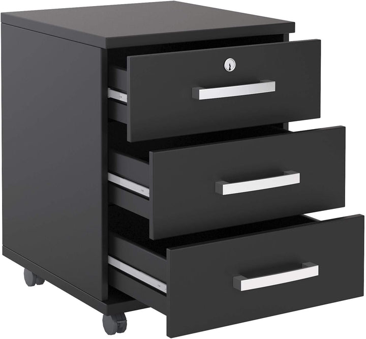 CARO-Möbel Rollcontainer Bürocontainer Büroschrank Vancouver, in schwarz, abschliessbar mit 3 Schubl