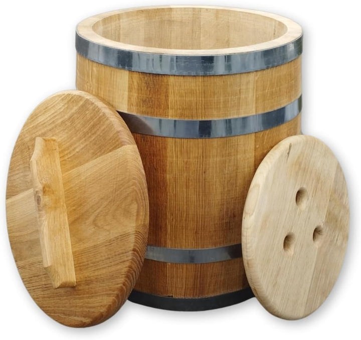 Sauerkrautfass 10L aus Eichenholz – Handgemachtes Gärfass mit Deckel & Gewicht – Holzfass zum Einleg