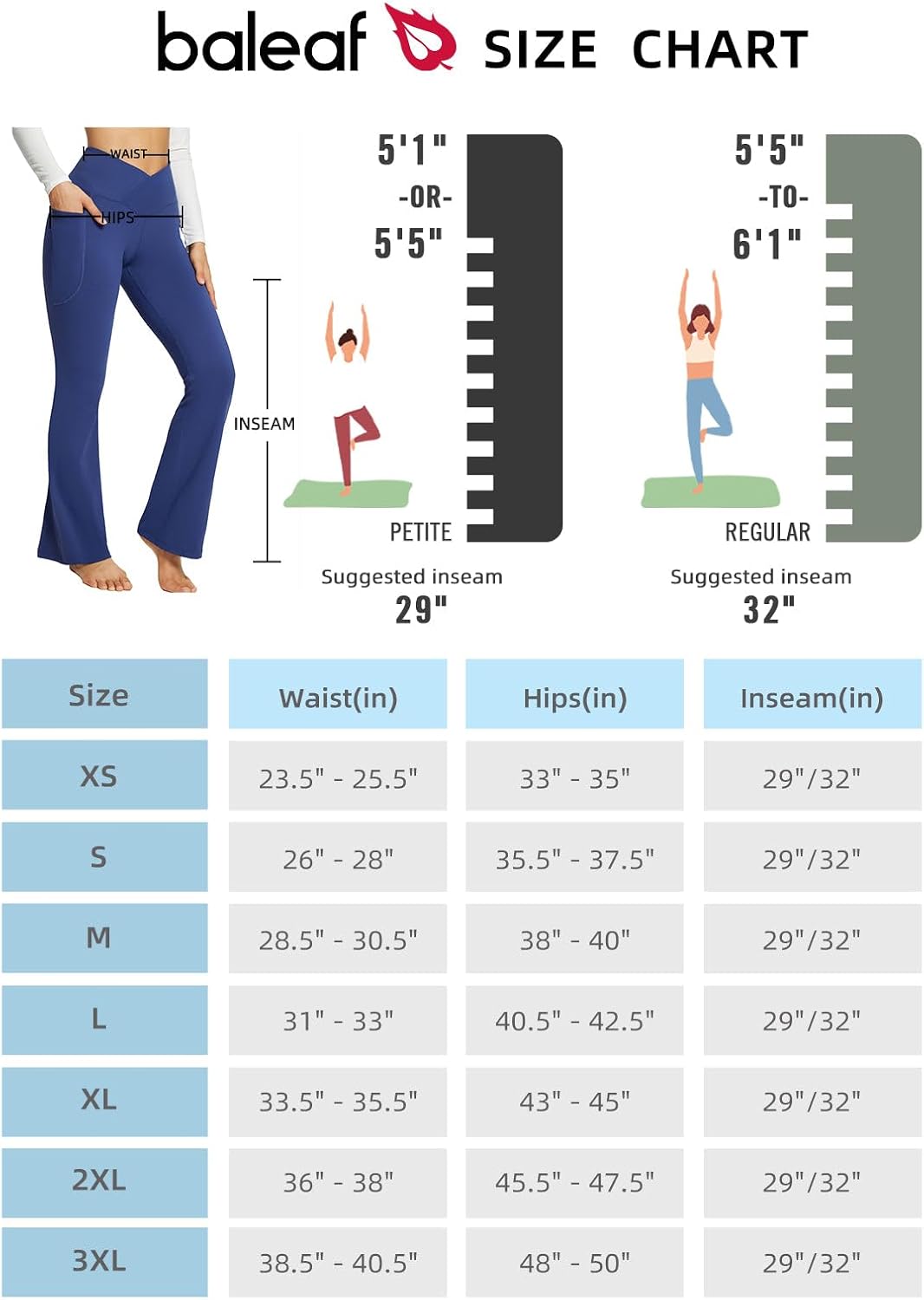 baleaf Damen Yogahose mit Taschen Schlaghose Stoff Flare Leggings Bauchkontrolle Sporthose Stretch H