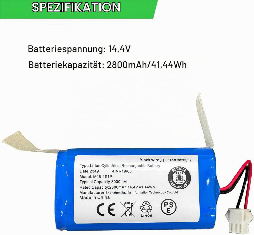 XITAIAN 14.4V 36Wh 2600mAh INR18650 M26-4S1P Ersatzakku für ECOVACS Roboter Staubsauger 2349 4INR19/