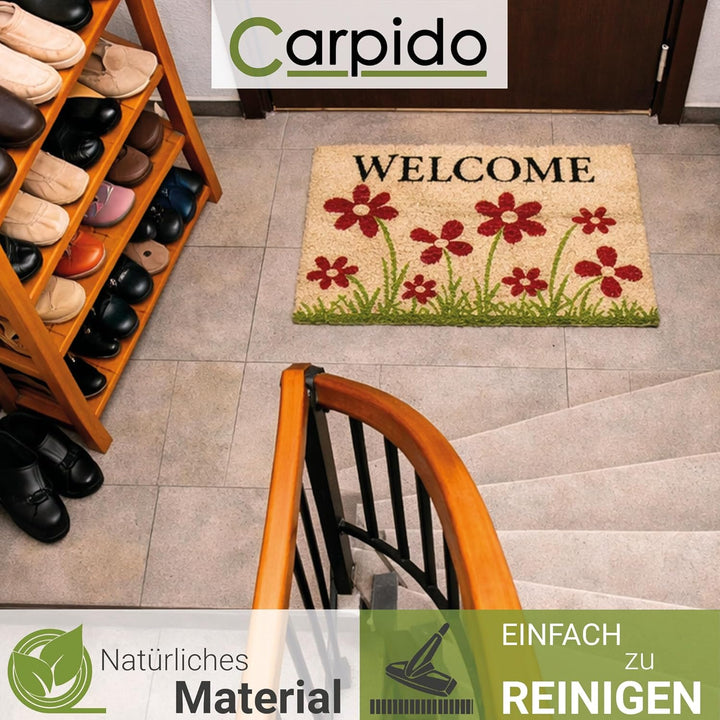 Carpido Fussmatte Kokos Blumenwiese Natur – Türmatte 40x60 cm 2er Set – antibakterielle Matte – Koko